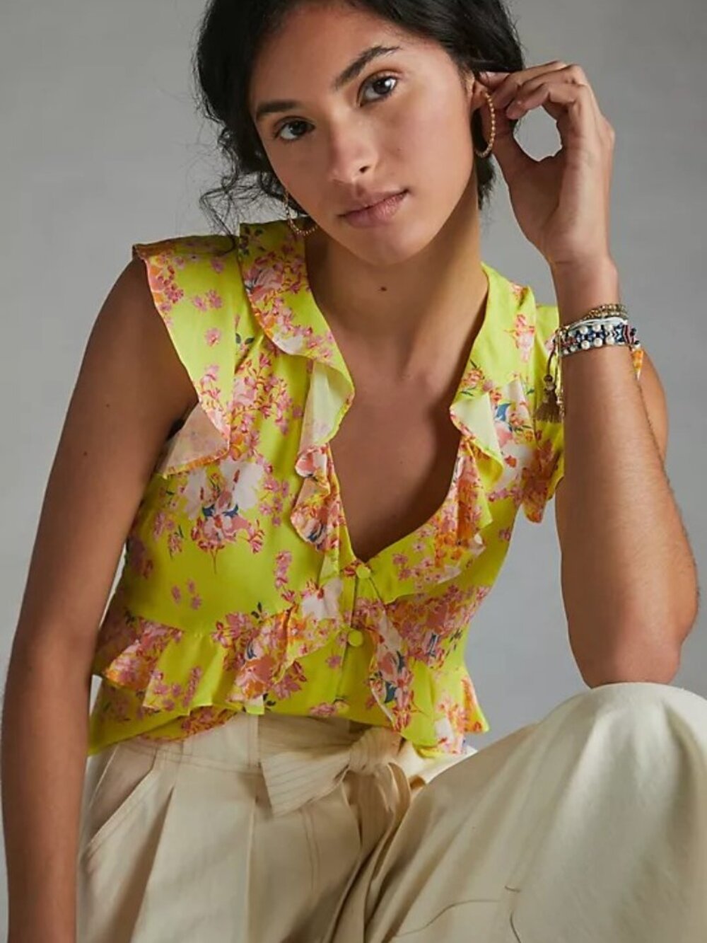 Anthropologie Maeve Ashlee Ruffled Blouse Size US 10